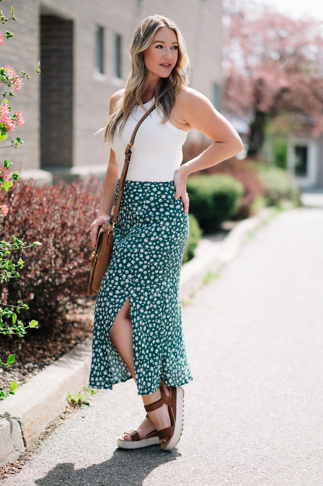Evergreen Floral Midi Skirt