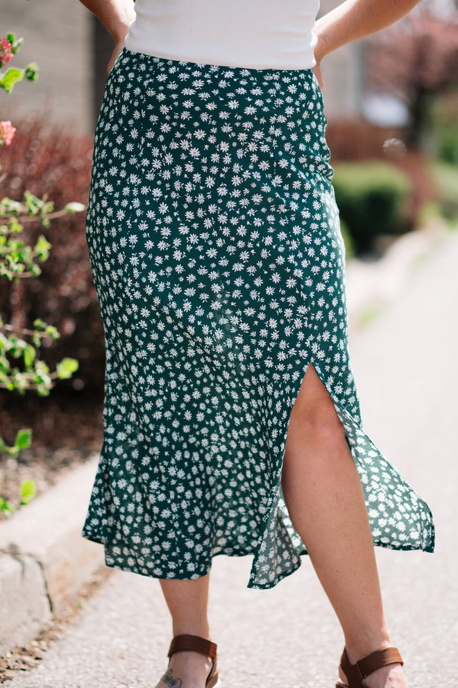 Evergreen Floral Midi Skirt