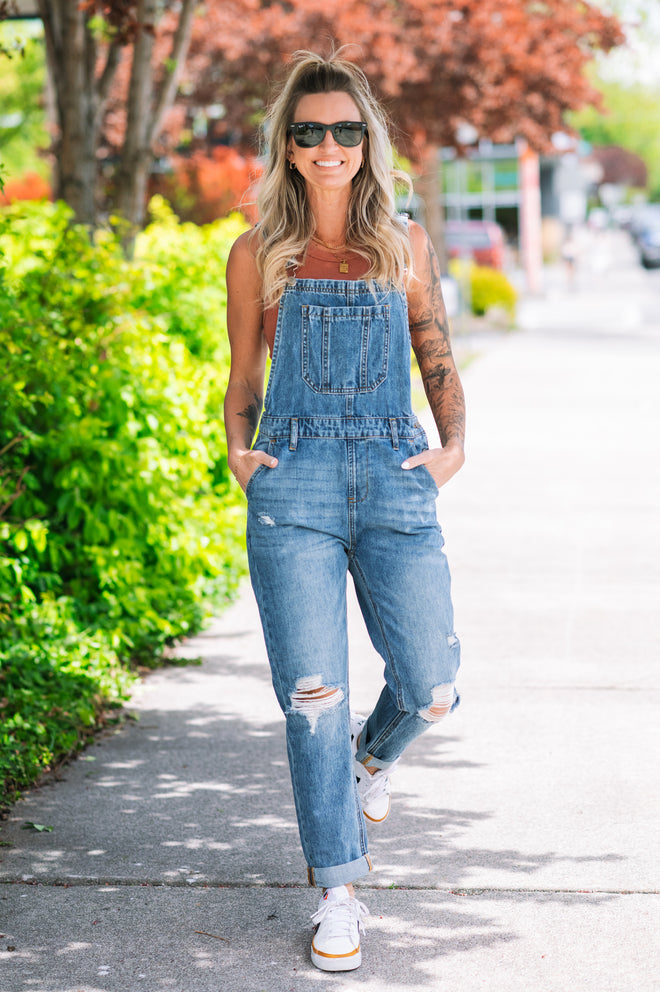 Krista Distressed Relaxed Fit Overall Jeans
