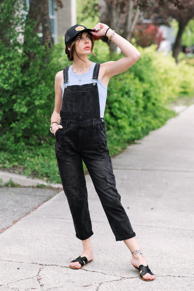 Washed Black Relaxed Fit Overalls