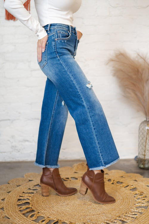Carly High Rise Freyed Wide Jeans