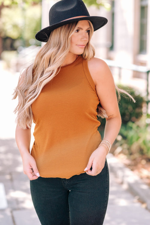 Ivy Sleeveless Fitted Tank in Camel