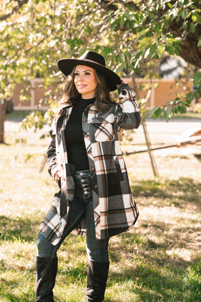 Autumn's Arrival: Plaid shirtdress, Floppy hat & Studded booties